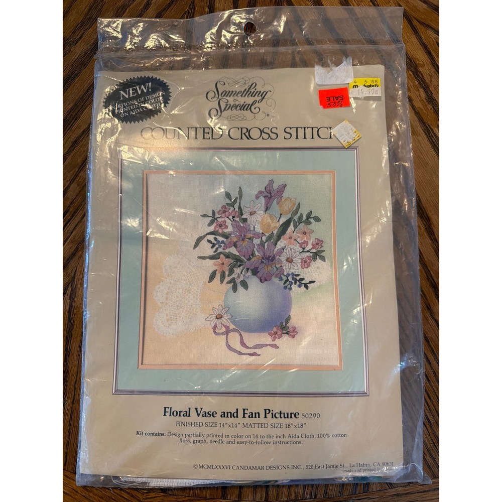 Something Special Floral Vase & Fan Counted Cross Stitch Kit 50290 Vintage 1986